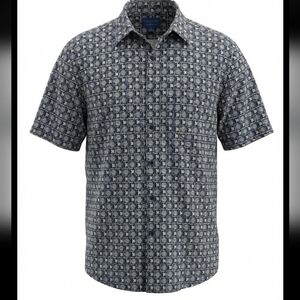Towncraft Mens Blue Casual Button Down Shirt with Geometric Pattern Size XL